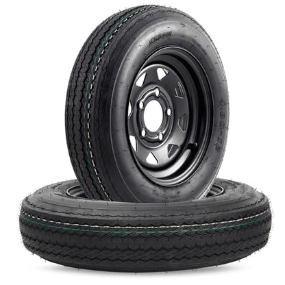 4.80-12 4.80x12 480-12 4.80-12 Trailer Tires with 12 in Rims, 5 Lug on 4.5 in, Load Range C, 6PR, Black