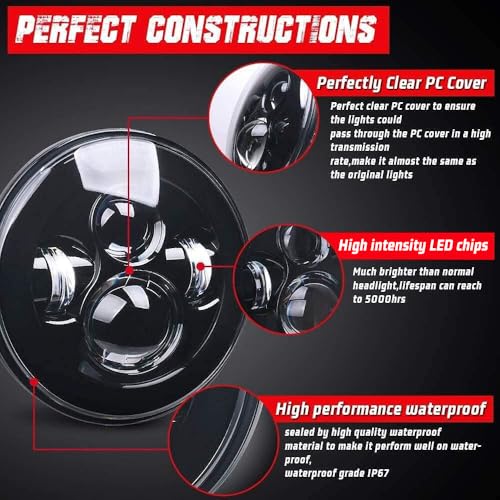 7 Inch Classic 4-Projector LED Motorcycle Headlight, Black Round Headlamp Compatible with Harley Davidson Street Glide Road King Electra Glide Ultra Limited Fat Boy Heritage Softail - color: Black