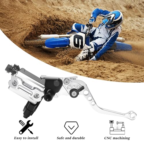 7/8" 22mm Motorcycle Brake Lever Handlebar Master Cylinder Clutch Levers Left & Right Set + Hand Grips + Handlebar Ends Set for Honda Kawasaki Suzuki Yamaha (Silver) - color: Silver