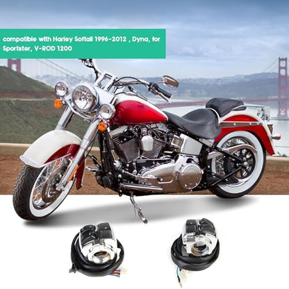1 Pair Motorcycle 1" Handlebar Switches Control and Wiring Harness with 1996-2012 Harley Softail Dyna Sportster V-Rod（Silver） - color: Silver
