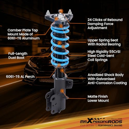 maXpeedingrods Coilover for Ford Mustang S550 2015-2023, 24 Levels Damper Adjustable Coilovers Suspension Kit Strut, Height Adjustable Shock Absorber, T6 Upgraded Lowering Kits Blue