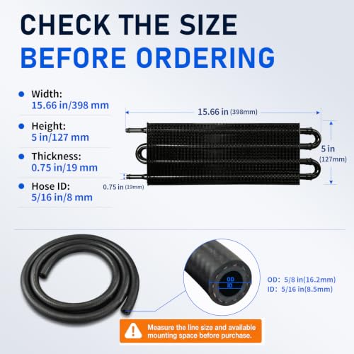 Transmission Oil Cooler, 4 Pass Tube and Fin Cooler Kit, 5/16 Universal Aluminium Oil Cooler Kit with Hose Mounting (Black) - color: Black, size: 4 Pass