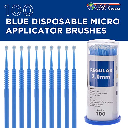 TCP Global 100 Piece Micro Brush Blue Applicator Set - 4 Inch, 2.0mm Tips - color: Black