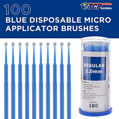 TCP Global 100 Piece Micro Brush Blue Applicator Set - 4 Inch, 2.0mm Tips - color: Black