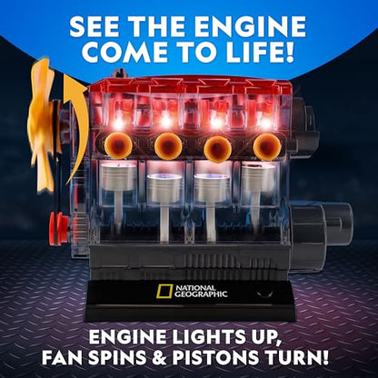 National Geographic 4-Cylinder Engine Building Kit Working Model for Kids