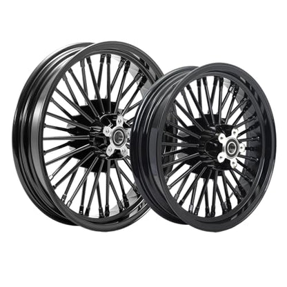 TOFR 18x3.5 16x3.5 Fat King Spoke Wheels Rims Set For Harley Softail 00-22 - color: Gloss Black, size: Front:18x3.5 Rear:16x3.5