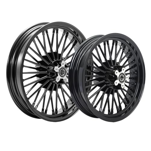 TOFR 18x3.5 16x3.5 Fat King Spoke Wheels Rims Set For Harley Softail 00-22 - color: Gloss Black, size: Front:18x3.5 Rear:16x3.5