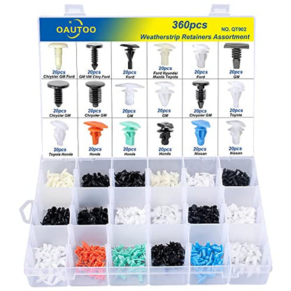 360pcs Weatherstrip Retainer Clips Quick-Select Kit Assortment for Ford GM Chrysler VW Mazda Hyundai Toyota Honda & Nissan