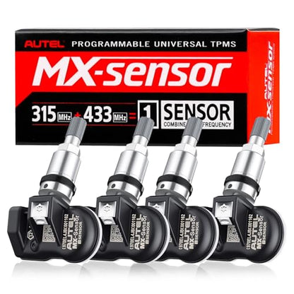 Autel TPMS Sensor,TPMS Sensor,Tire Pressure Sensor,1-Sensor 315MHz +433MHz Dual Frequency Tire Replacement Sensor,Universal Programmable Sensors for Pressure(Press in Metal Valves,4PCS) (SN-002)