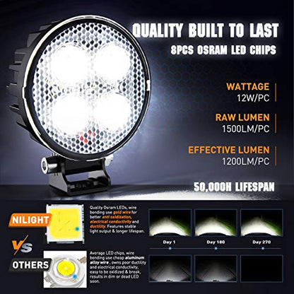 Nilight 2 PCS 3 Inch LED Pods Round 1500LM Built-in EMC Work Light 90° Flood Beam Angle Offroad Side Lights w/ 16AWG DT Wiring Kit for Tractor Truck Boat ATV UTV - color: White Led Pods +Wiring harness