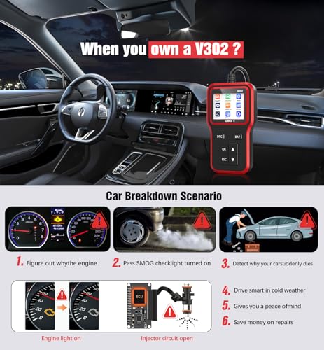 OBD2 Scanner & Battery Tester, Car Diagnostic Tool for Check Engine Light - color: red