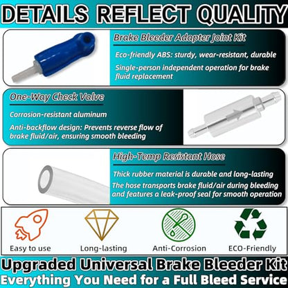 Universal Brake Bleeder Kit with One Way Check Valve, Adapter & Hose - Hydraulic Bleeding Tool for Car, Motorcycle and Clutch Systems - size: Requires Assembly