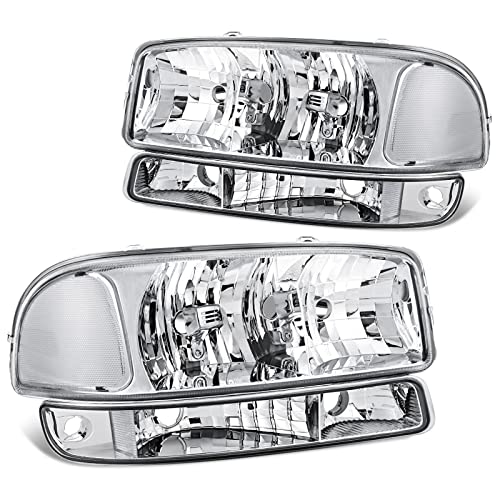 APSVE Headlight + Bumper Lights Kit for 1999-2006 GMC Sierra 1500 2500 3500 - color: Chrome Clear