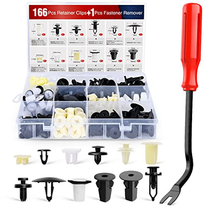 Nilight 166 Pcs Car Retainer Clips &Screw Grommets - 12 Most Popular Sizes & Applications for GM Toyota Honda Nissan Mazda - with Fastener Remover - color: 166 Clips +Remover