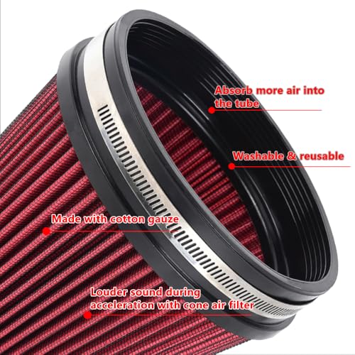 6" Inlet Cold Air Intake Filter Cone Replacement Performance Washable Clamp-On Dry Air Filters Red (6" Tall) - color: Red (6" Tall)
