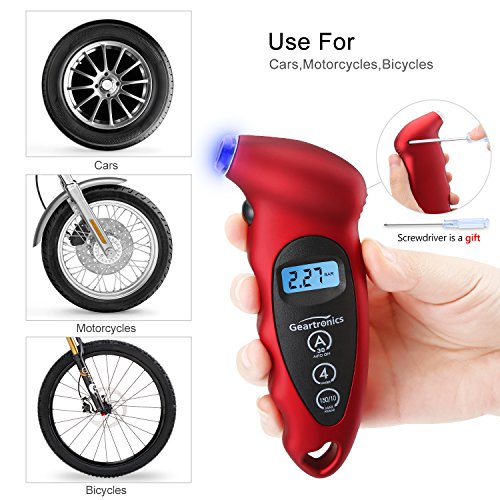 Digital Tire Pressure Gauge 150 PSI 4 Settings with Backlight LCD Tire Gauge for Cars, Motorcycles and Bikes with Non-Slip Grip, 2 Pack