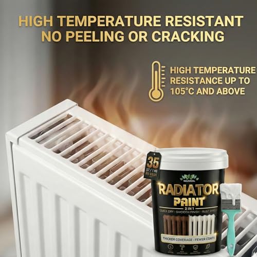 Meuvcol 2 in 1 Radiator Paint & Primer - 1000ml White Enamel Metal Paint for Radiators, Pipes & Towel Rails - Anti Rust Matte Touch Up Paint - Heat Resistant, Durable, Low Odor, Non-Yellowing