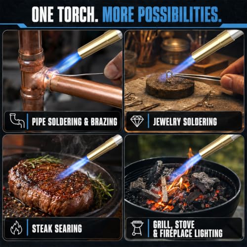 Propane Torch Head with Igniter, Adjustable Flame for Soldering - color: Black and Gold