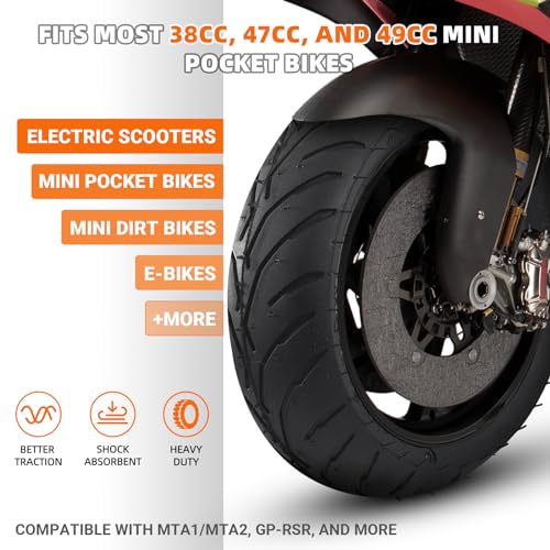(1 Set) Universal Replacement Rear 110/50-6.5 Tire and Tube Set - Fits Most 38cc, 47cc, and 49cc Mini Pocket Bikes - Compatible with MTA1/MTA2, GP-RSR, and More - Angled Valve Stem for Easy Inflation - size: 110/50-6.5, TR-87 (1-Set)