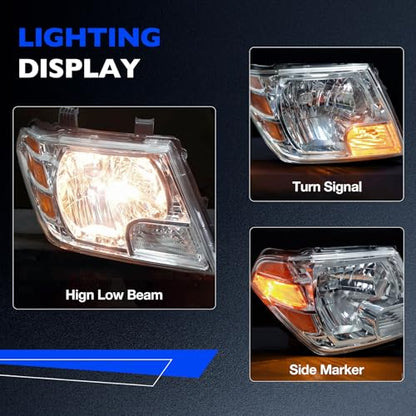 Headlights Compatible with 2009-2020 Nissan Frontier Left and Right Side - size: 09-20 Frontier Black