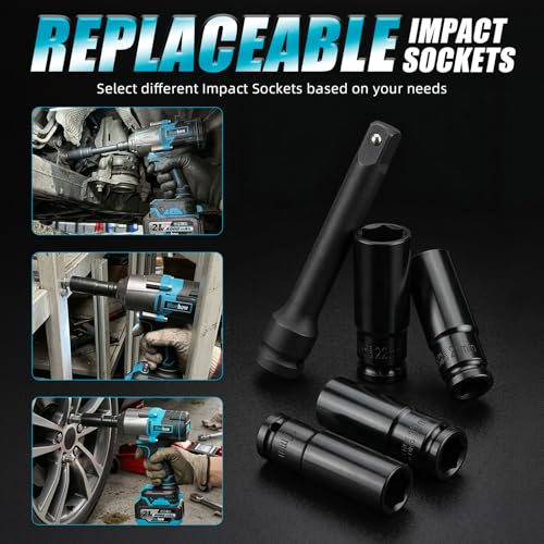 Bluebow Cordless Impact Wrench, 960 ft-lbs (1300 N·m) Brushless Impact Wrench with 2x4.0Ah Battery, 1/2" 3-Speed Modes Impact Gun with 4 Sockets for Pickup, Truck, Home Car - size: XLarge