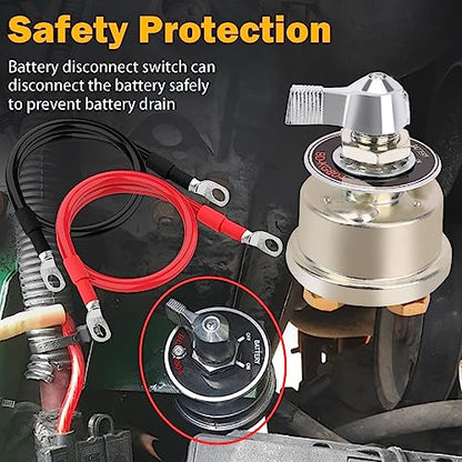 FEITON 12-48V Battery Disconnect Switch, 200A Heavy Duty Master Switch - color: Switch & Cables