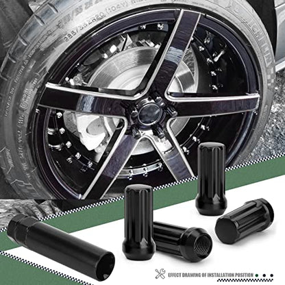 32pcs M14x1.5 Lug Nuts Spline Black, 14x1.5 Aftermarket Wheel Lug Nuts for F150 F250 F350 Silverado Sierra Ram 2500 3500 with 1 Socket Keys Long Extended - size: M14 x 1.5, style: 32 PCS