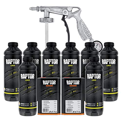 CUSTOM SHOP U-Pol Raptor Tintable Urethane Spray-On Truck Bed Liner Kit and Custom Coat Spray Gun with Regulator, 8 Quart Kit - color: Tintable, size: 8 Quart Kit