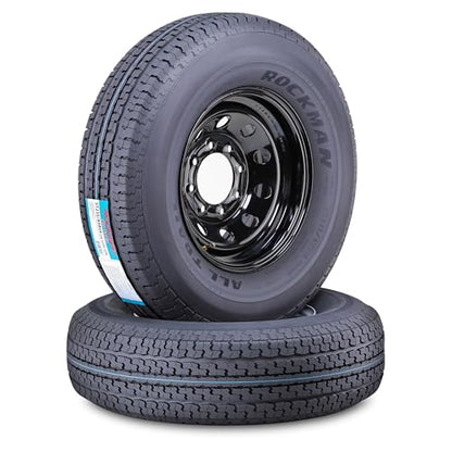 ROCKMAN Trailer Tire Wheel ST235/85R16 12-Ply F 127M 8X6.5 Black Mod Rim,S2 - size: ST235/85R16 12PR /8x6.5