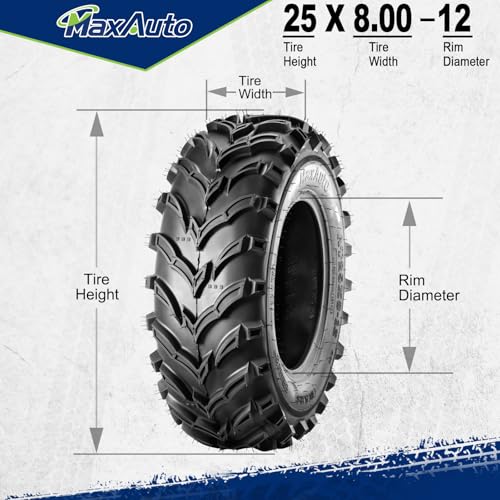 MaxAuto Set of 2 25x8-12 ATV UTV Tires,25x8x12 Mud Trail Tires, 6Ply, Tubeless