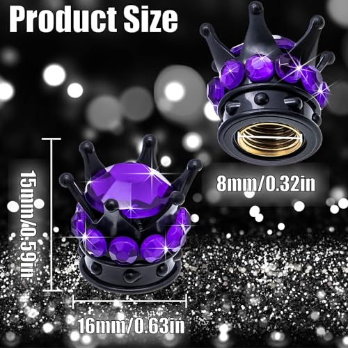 4PCS Crown Bling Tire Stem Valve Caps, Crystal Diamond Car Wheel Tire Valve Caps Universal Copper Core Stem Covers for Cars, SUV, Trucks, Bikes, Motorcycles, Bicycles (Black & Purple) - color: Black & Purple
