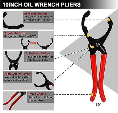 Oil Filter Wrench Set, Adjustable Oil Filter Pliers Set (5Pcs) - size: 5 Pack - Black & Red