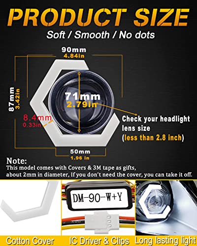Qasim Hexagon Angel Eyes 90MM White&Amber Strobe Signal Light - size: 90MM WA