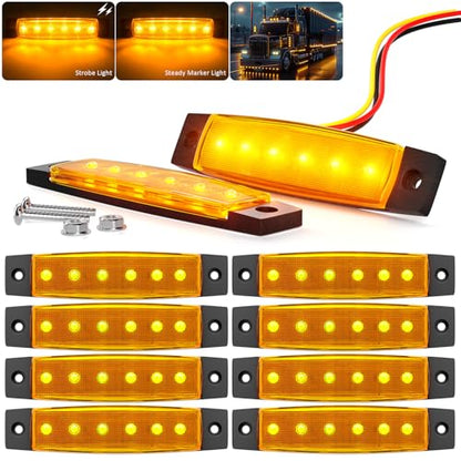 BJZ 3.8" Strobe+Steady Marker Lights Strip Dual Function Amber Trailer LED Side Clearance Tail Griller Flash Lights 12V Turn Signal Warning Waterproof Light for Trailer Truck Van RV ATV Bus, 10Pcs - color: Amber, 10Pcs