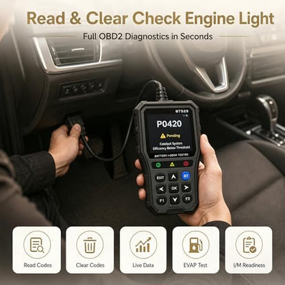NOVEINN Bluetooth OBD2 Scanner, 2-in-1 Check Engine Code Reader & 12V Car Battery Tester, Diagnostic Scan Tool with EVAP Test, Performance & Trip Analysis, for 1996+ Cars & Trucks