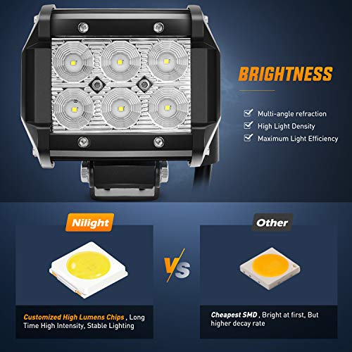 Nilight Led Pods 2Pcs 18W 1260LM Flood Off Road Lights Super Bright Driving Work Fog Lamps for Trucks Pickup Golf Cart SUV ATV UTV 4x4 Van Camper Boat - color: 2Pcs 18W LED Flood Light