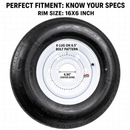 eCustomrim Radial Trailer Tire Rim Assembly ST235/80R16 16 Inch White 8 Lug