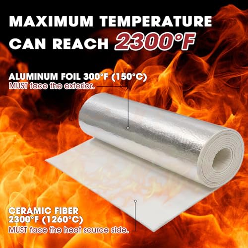 Heat Shield Aluminum Foil Faced Mat 2300℉ Ceramic Fiber Barrier Insulation Thermal Shield Material Sheet Protection from High Temperature (None-Adheisive,190mil-75" x 24") - size: 190mil-75" x 24", style: None-Backing Paper