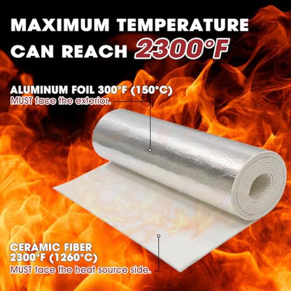 Heat Shield Aluminum Foil Faced Mat 2300℉ Ceramic Fiber Barrier Insulation Thermal Shield Material Sheet Protection from High Temperature (None-Adheisive,190mil-200" x 24") - size: 190mil-200" x 24", style: None-Backing Paper