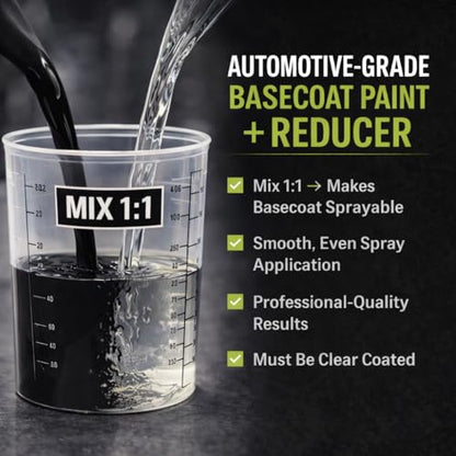 LiME LiNE Automotive Basecoat + Reducer Combo Kit - Mix 1:1 - Makes 1 Quart Sprayable - Clearcoat Required (Black Basecoat + Reducer) - color: Black