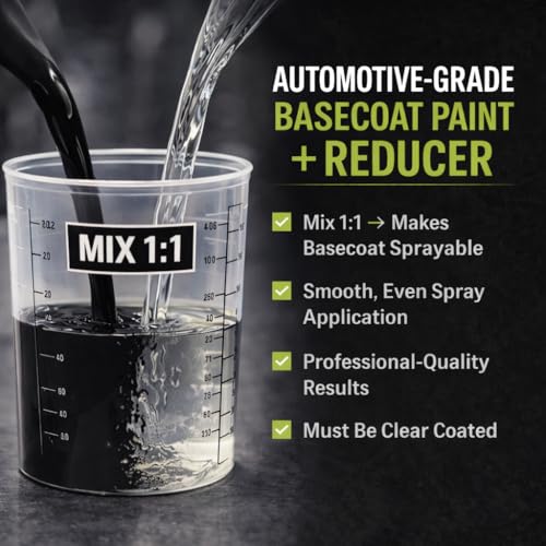 LiME LiNE Automotive Basecoat + Reducer Combo Kit - Mix 1:1 - Makes 1 Quart Sprayable - Clearcoat Required (Black Basecoat + Reducer) - color: Black