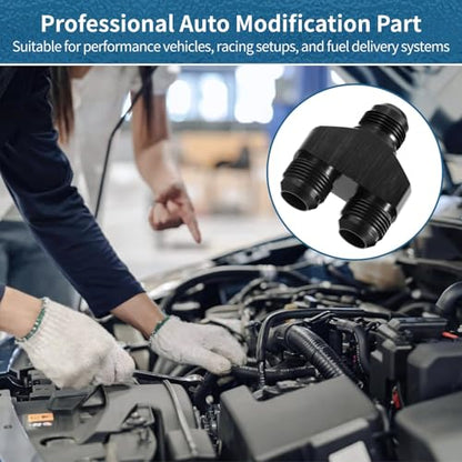 yeesport 12AN Y Block Fitting Splitter, 12 Male to Parallel Exit Dual 12AN1 Male Y Block Adapter, 3-Way 12AN Male Adapter, Rustproof Black Anodized Aluminum, for Fuel Line Rail Pump Filter Systems