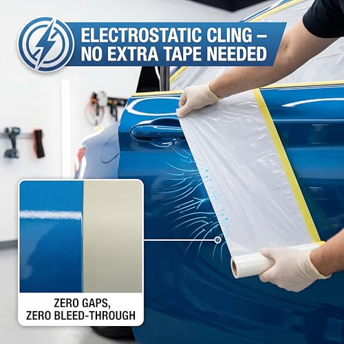 Pre-Taped Masking Film for Car Painting – 3 Pack Painters Plastic Sheeting with Automotive Tape and Drape, Paint Plastic Covering Cars, Appliance, Windows and Furniture Protection (26 Inch) - size: 26 Inch