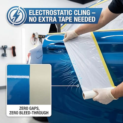 Pre-Taped Masking Film for Car Painting – 3 Pack Painters Plastic Sheeting with Automotive Tape and Drape, Paint Plastic Covering Cars, Appliance, Windows and Furniture Protection (26 Inch) - size: 26 Inch