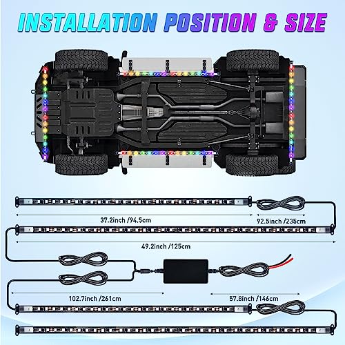 Nilight 4Pcs Car Underglow Neon Accent Strip Lights 256 LEDs RGBIC Multi Color DIY Sound Active Function Music Mode with APP Control and Remote Control Underbody Light Strips, 2 Years Warranty - color: 4Pcs Underglow Light RGBIC Multi Color