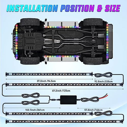 Nilight 4Pcs Car Underglow Neon Accent Strip Lights 256 LEDs RGBIC Multi Color DIY Sound Active Function Music Mode with APP Control and Remote Control Underbody Light Strips, 2 Years Warranty - color: 4Pcs Underglow Light RGBIC Multi Color