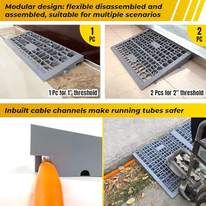 HOXWELL Modular Threshold Ramps for Doorways, 2'' Rise Wheelchair Ramps for Home Steps, 3000 Lbs Load Capacity Detachable Solid Plastic Entry Door Ramps for Wheelchairs and Cars, 2 PCS - size: 2''-2 Packs