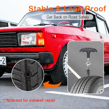 134Pcs Screw-in Tire Plug Kit with Nail Puller and Phillips Screwdriver Bit