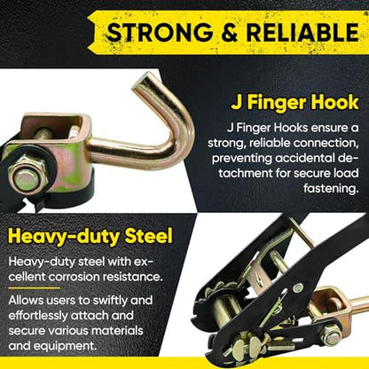 Car Tie Down Straps, 4 Pack, 2" x 96", 9900 LBS, Heavy Duty J Finger Hooks - color: Yellow