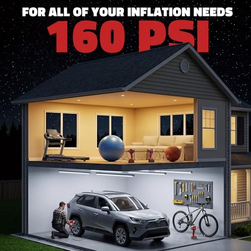 160PSI Cordless Tire Inflator Portable Air Compressor Compatible with Milwaukee 18V Battery, LIVOWALNY 12Ft Cord-12V DC-Powered Air Pump with Digital Pressure Gauge, Auto Shut-Off for Car (Tool Only) - color: Red